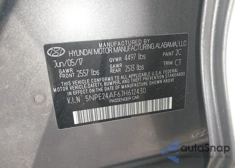 2018 Hyundai Sonata Se z USA, uszkodzony, nr VIN 5NPE24AF6JH612430